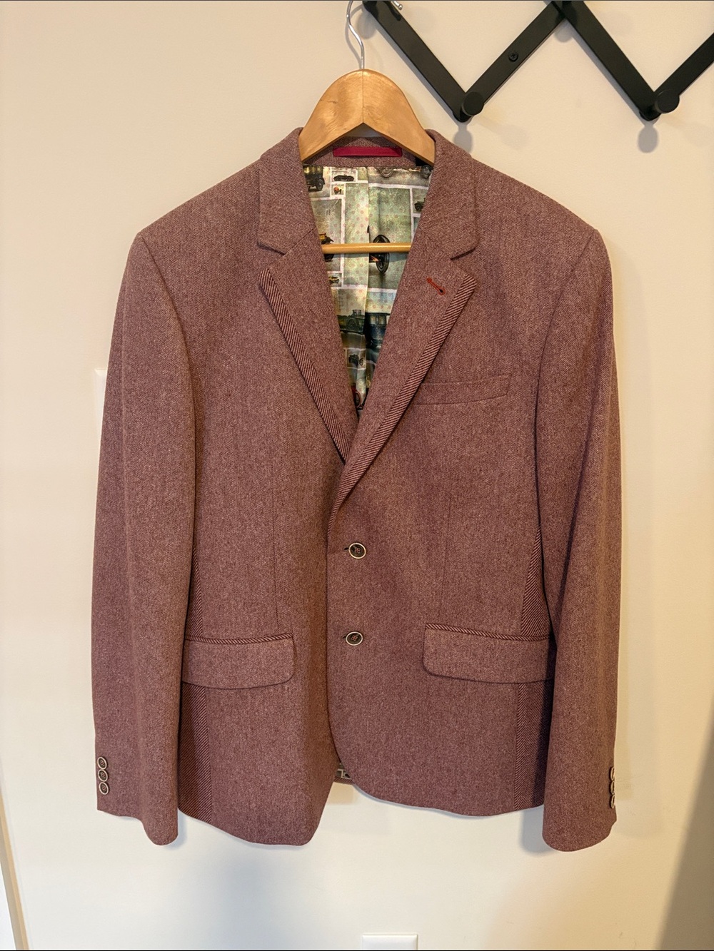 Ted Baker Maroon Textured Sport Coat with Patterned Lining